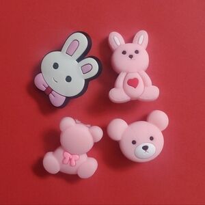 Cute Pink Bunny and Bear Shoe Charms